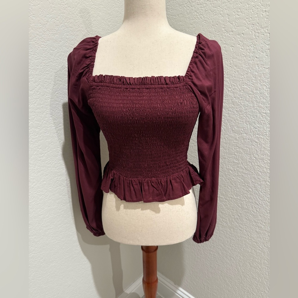 Elegant Burgundy Smocked Top